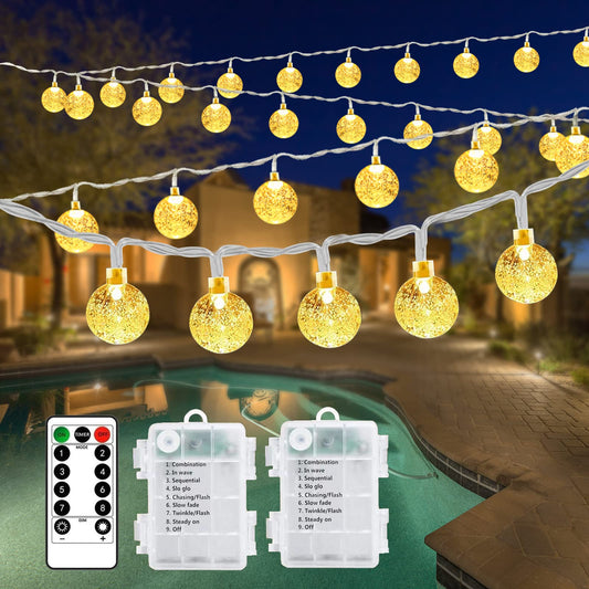 Rynx | Ryblgled 66Ft 200Led Warm White Battery Powered Outdoor Light Sources With Remote Control - Waterproof, 8 Modes