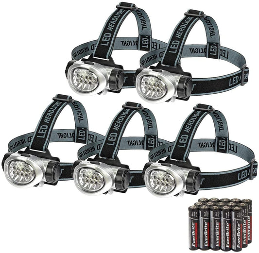 Rynx | Everbrite LED Headlamp 5-Pack - 4 Light Settings, Adjustable, Batteries Included, Black