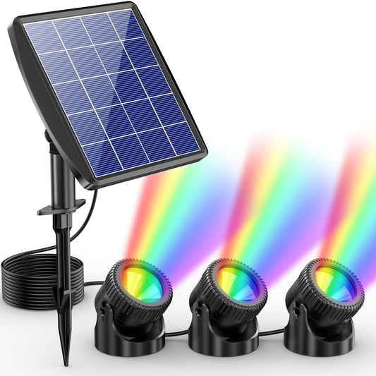 Rynx | Poposoap Solar Pond Lights, Rgb Led Pond Lights Waterproof Ip68, 2200Mah Battery Underwater Solar Light With Two Mode Options For Pond Fountain Pool Garden Decoration(3 Headlamp)