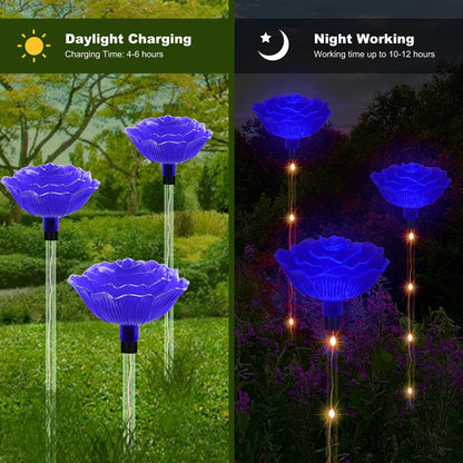 Rynx | Behavior Set of 6 Blue Rose Solar Lights - Outdoor Walkway Decor for Garden & Wedding