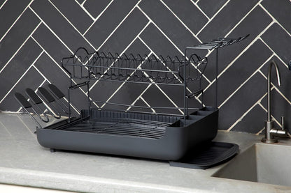 Rynx | 2-tier dish rack with removable drip tray – Large capacity workspace organizer