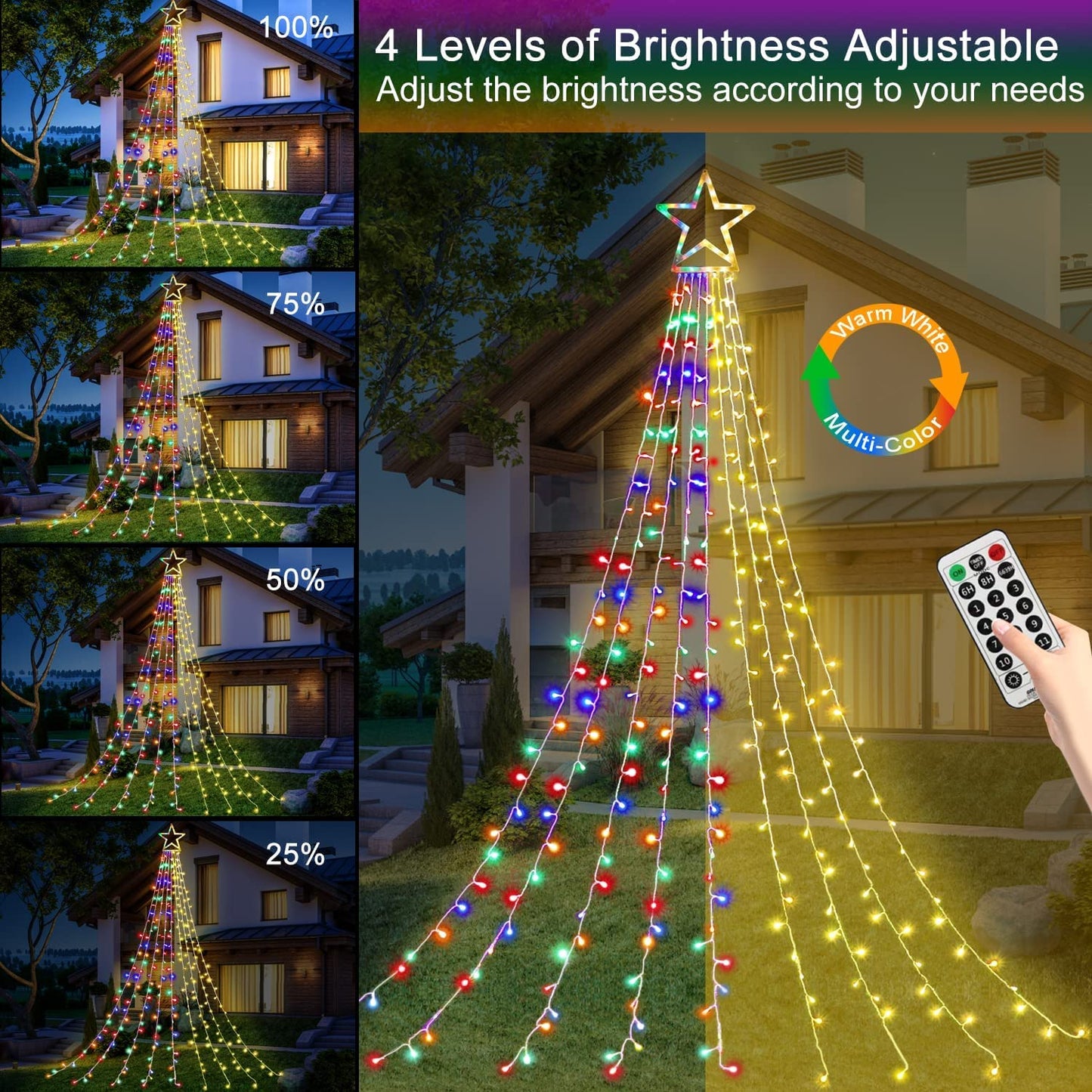 Rynx | Cerflyer 320 Led Christmas Tree Light Strings, 11.5 Feet Waterproof With Star Top, 8 Light Modes