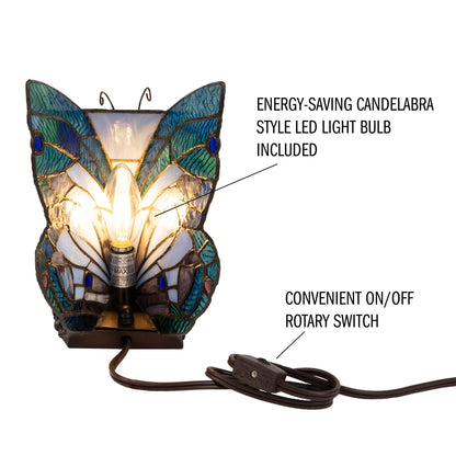 Rynx | Lavish Home Tiffany Style Butterfly Lamp - Multicolored Glass Table Light with LED Bulb