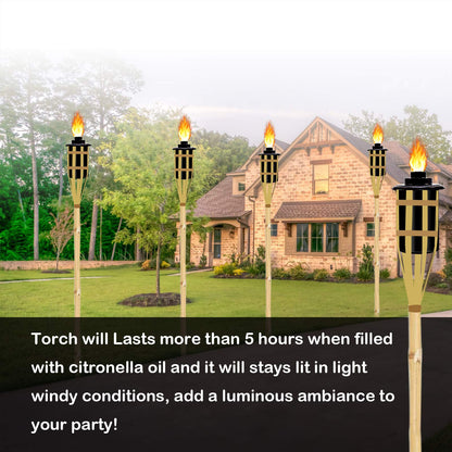 Rynx | Nonley 12Oz Refillable Bamboo Torch Holders - 4 Pack Citronella Fuel For Outdoor Decor