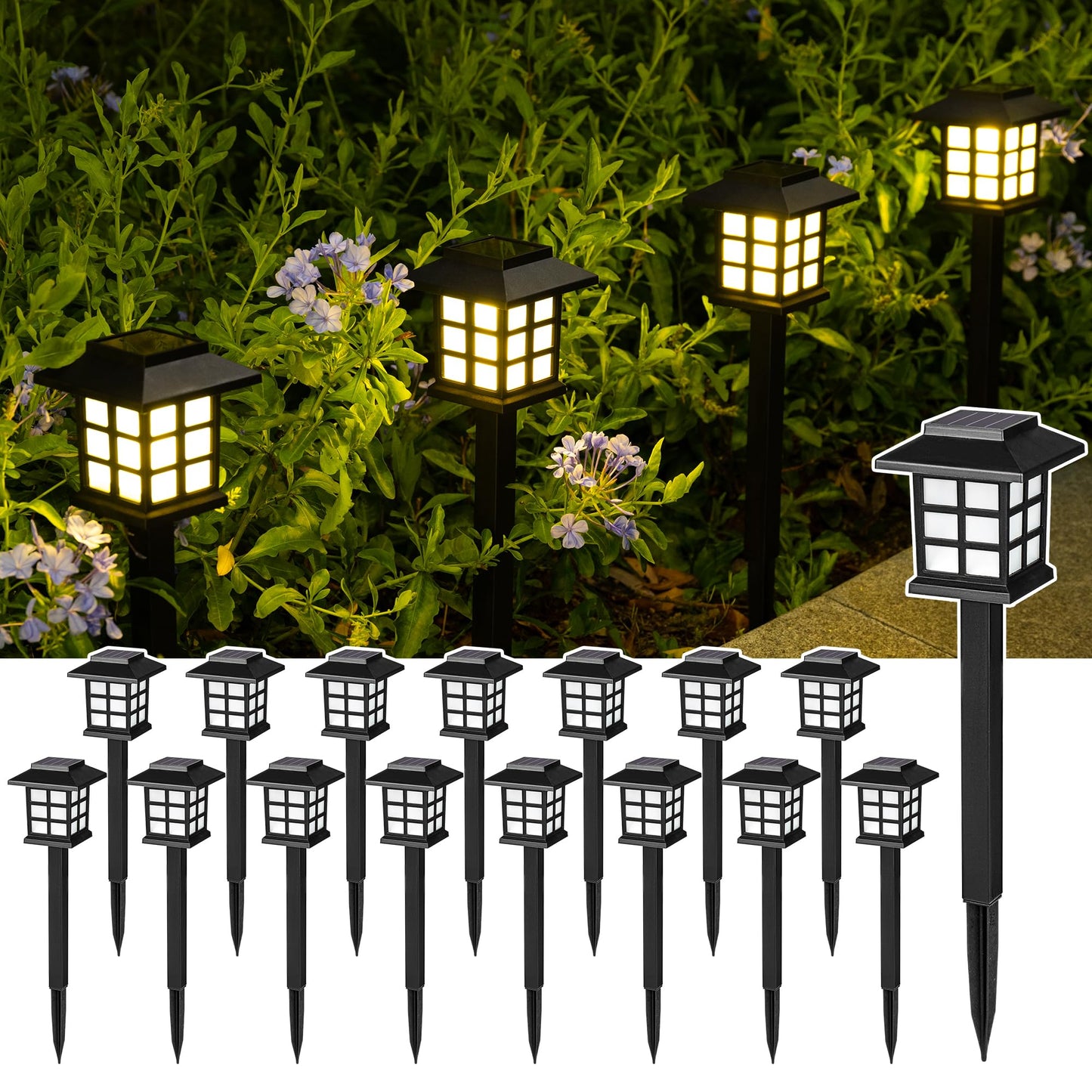 Rynx | Solpex 16 Pack Solar Outdoor Lighting - Waterproof Garden Path Lighting (Warm White)