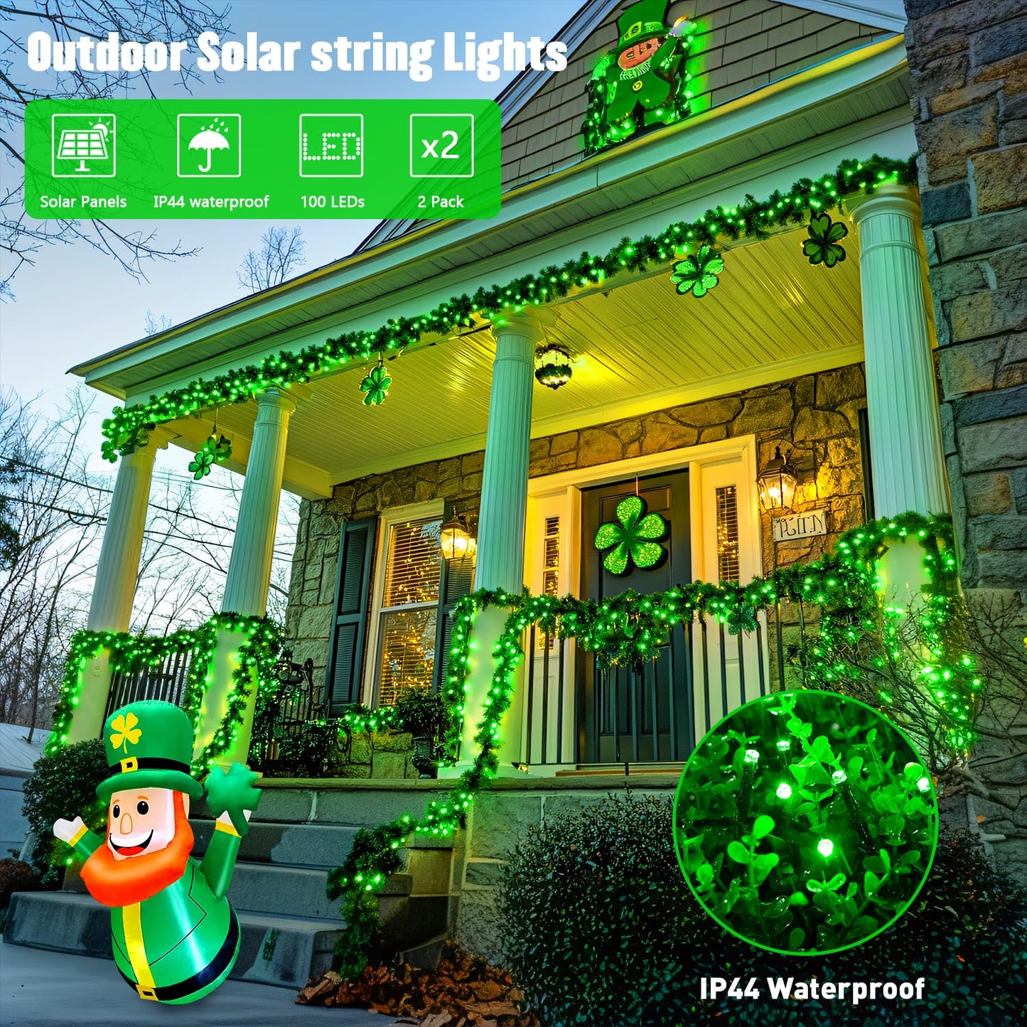 Rynx | Jmexsuss 100 LED Green Solar Christmas Lights, 10M, 8 Modes For Outdoor Garden Decor, 2 Pack