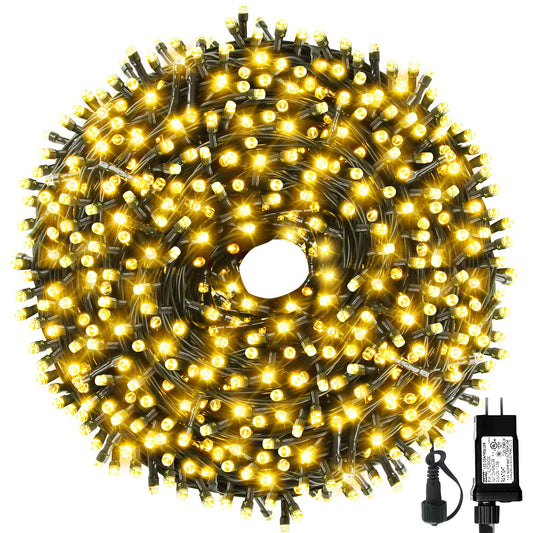 Rynx | Mzd8391 328Ft 1000Leds Christmas lights outdoor indoor 8 modes for Christmas tree party decoration, 100% Ul listed (warm white)