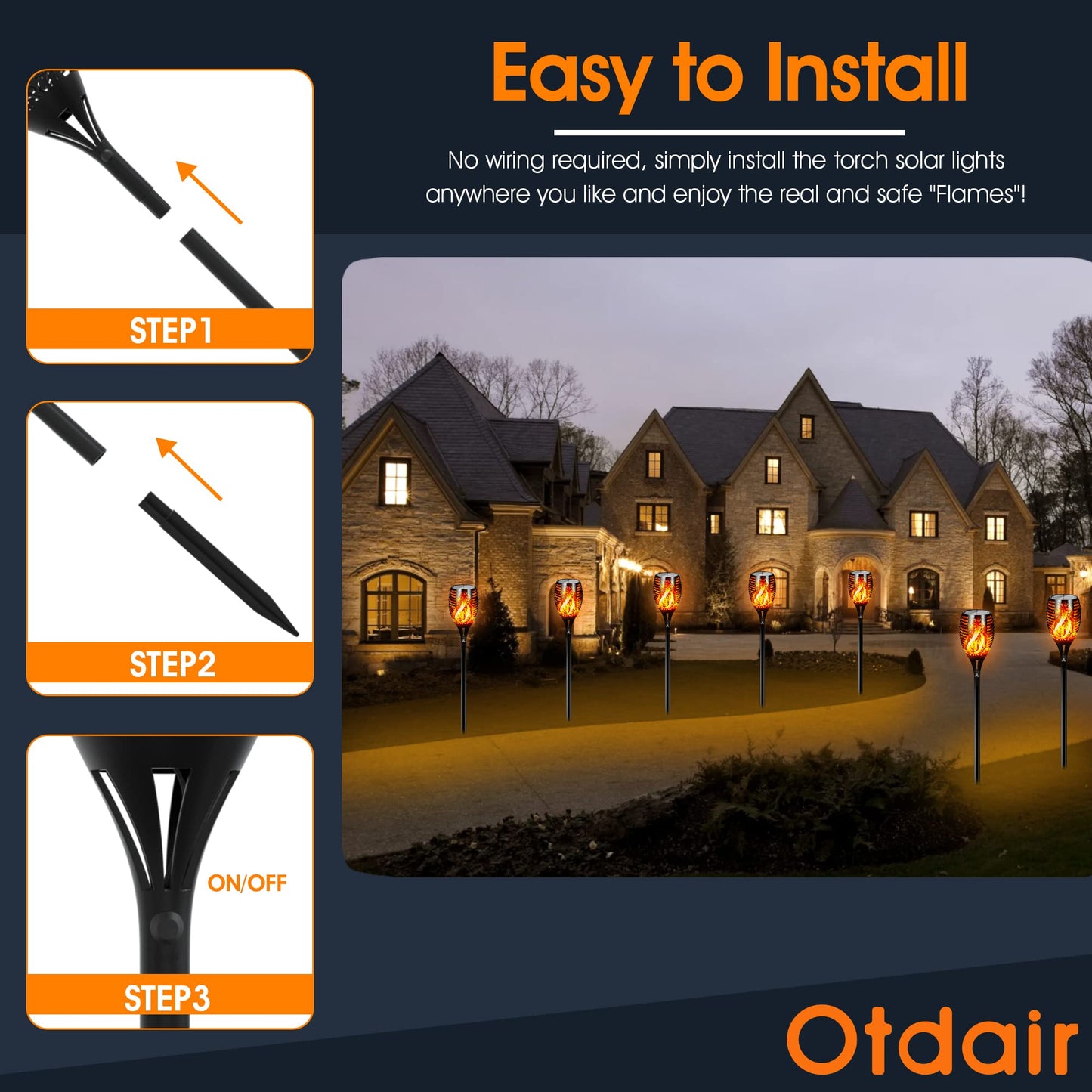 Rynx | Otdair 96 LED Solar Light - Waterproof Flaming Flame, 6 Pack for Garden & Farm