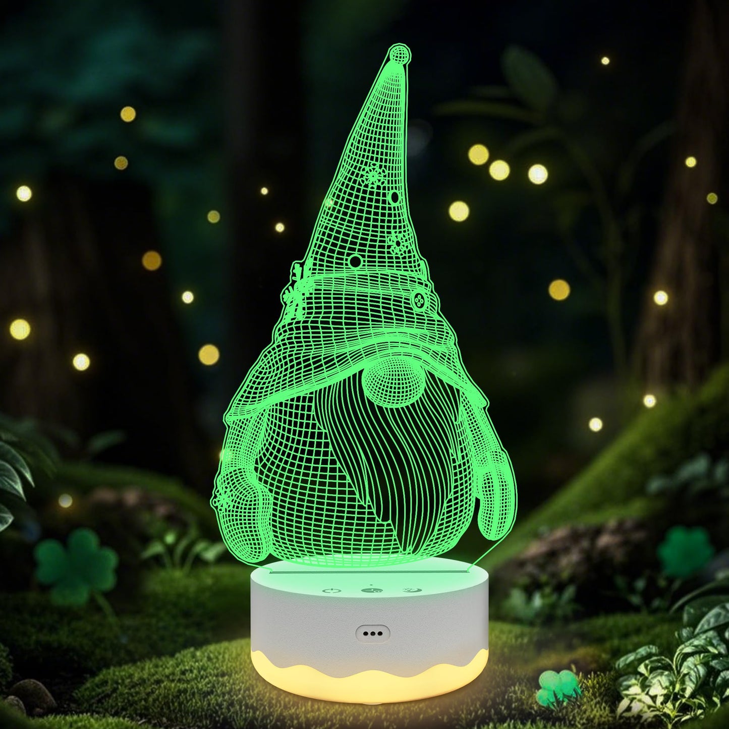 Rynx | Ammonite Gnome Gifts, Gnome Night Light 3D Optical Usb Led Lamp With Remote Control Touch 16 Colors Flashing Changing Timer St Patrick D