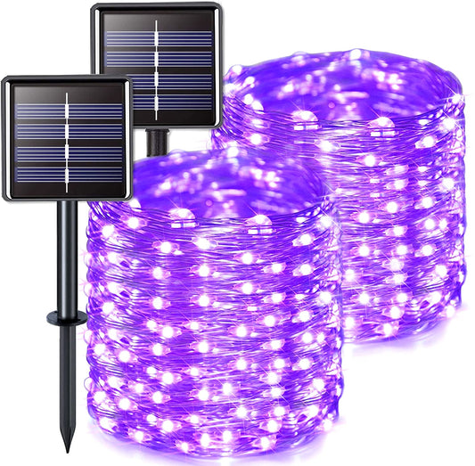 Rynx | Jmexsuss 2 Pack Purple Solar Christmas Lights, 200 Led Copper Wire Fairy Lights, 8 Modes