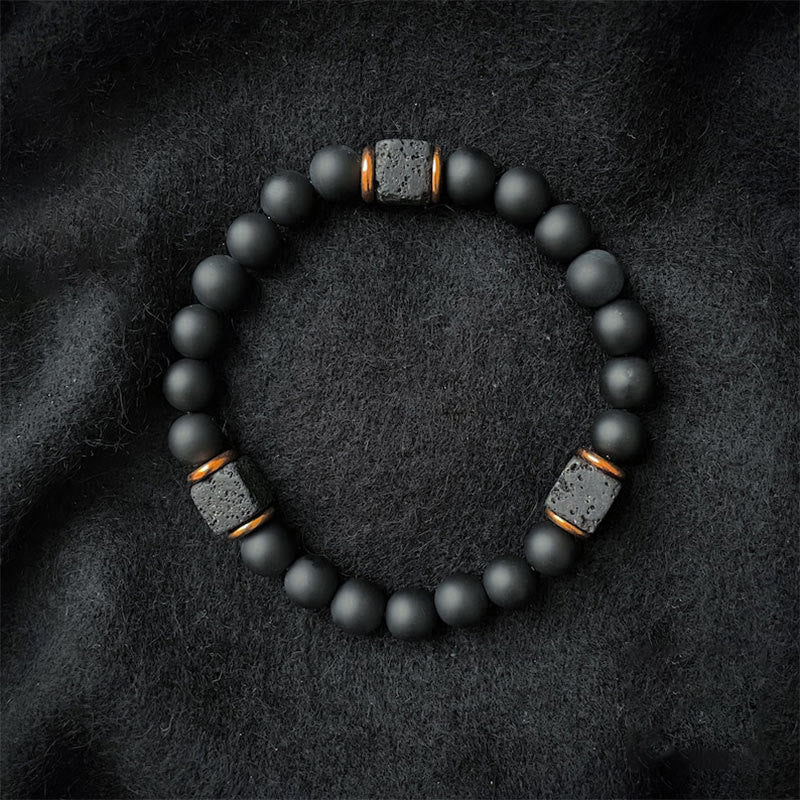RYNX | Black Onyx and Lava Stone Cube Balance Bracelet