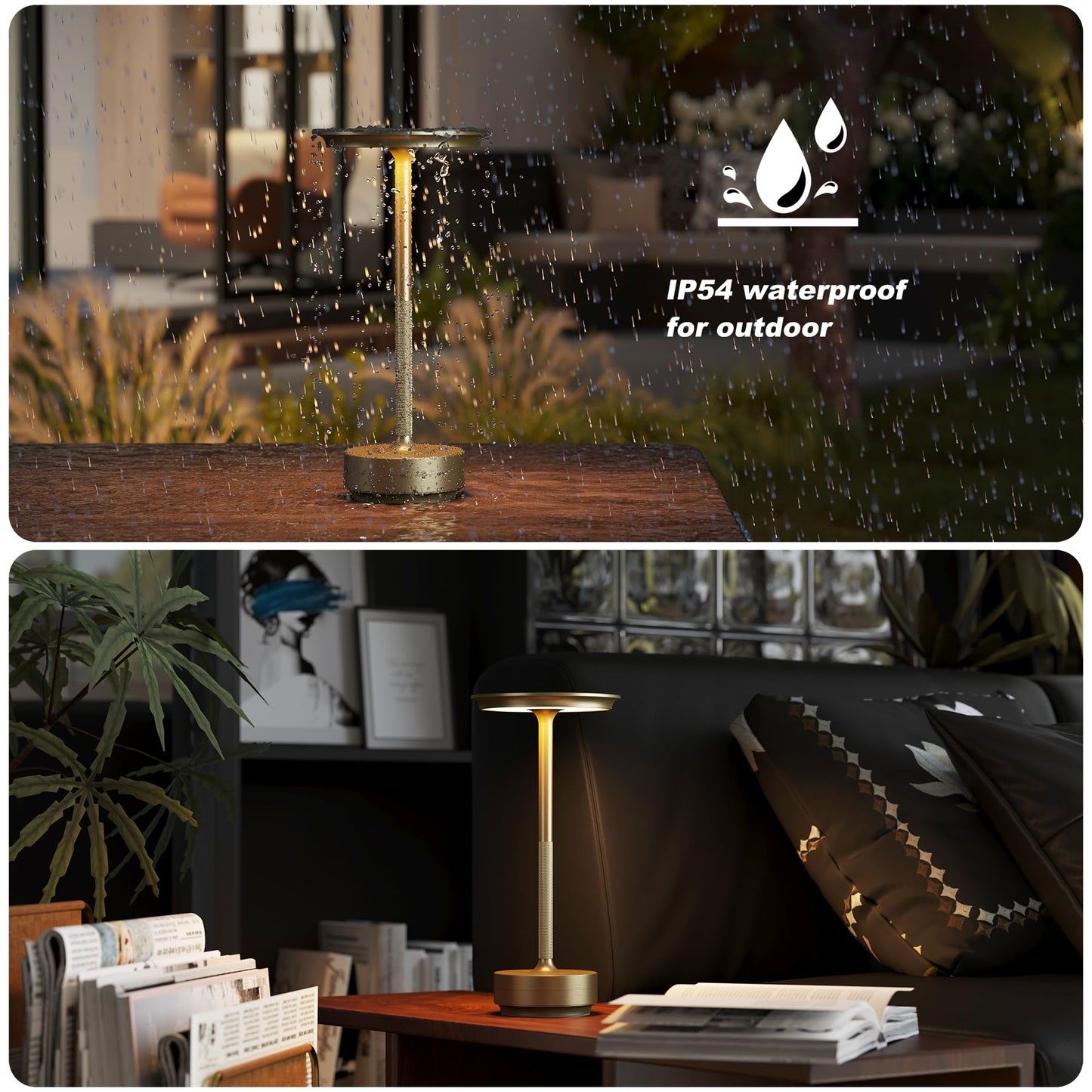 Rynx | Tbbga Gold Rechargeable Wireless Table Lamps - 5000Mah, 3 Color Dimming LED Light For Outdoor/Pat