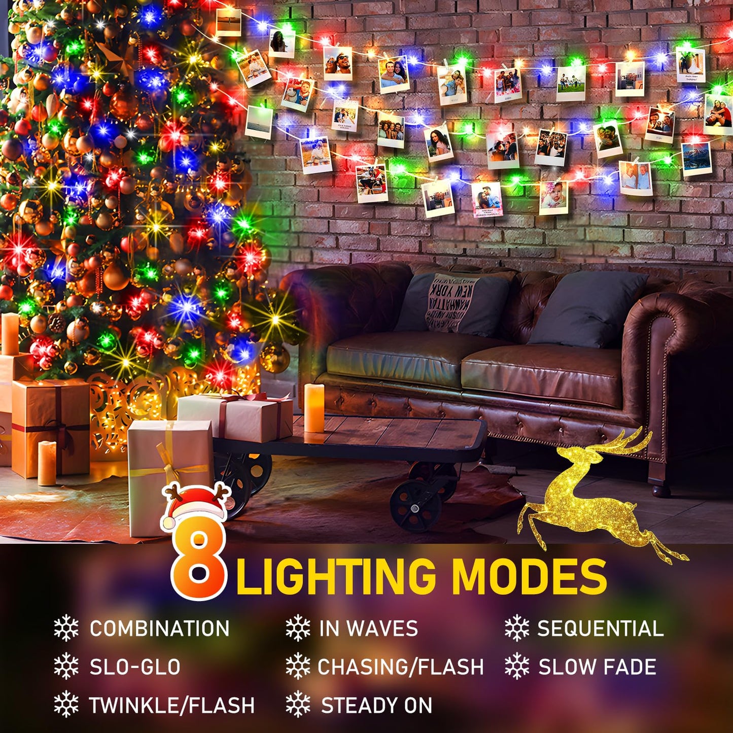 Rynx | Sauirs 197Ft 500 Led Multicolor Christmas Lights, Waterproof, 8 Modes, Timer - Indoor/Outdoor