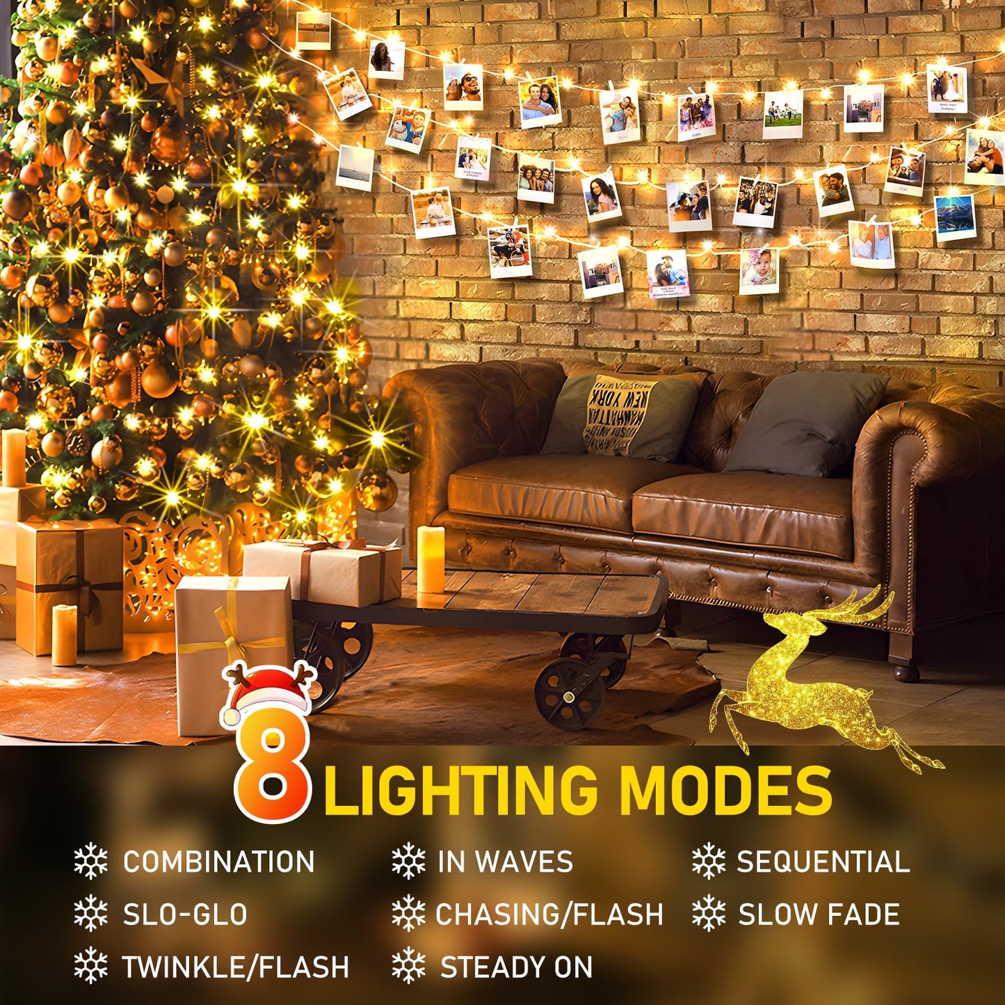 Rynx | Sauirs 197Ft 500 Led Warm White Christmas Light Strings, Water Resistant, 8 Modes, Timer, Indoor/Outdoor