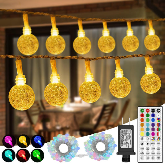 Rynx | Omika Globe Outdoor Light Sources Plug In, Connect Together 66Ft 120Led Crystal Ball Lights Waterproof Remote Control, 24 Colors Decorative Lights For Patio Umbrella Tent Garden Roof Party Indoor Christmas Decorations