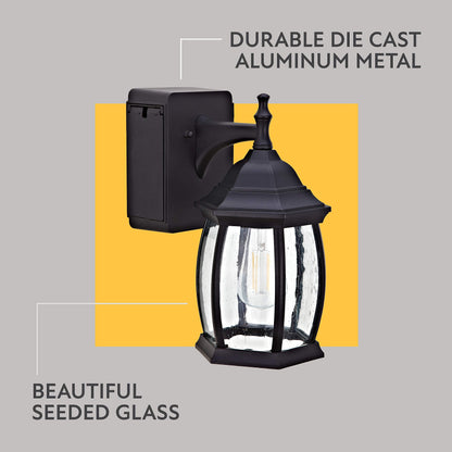Rynx | Addington Park 1-Light Outdoor Wall Lamp, Black Finish, Frosted Glass, 2 Integrated Sockets