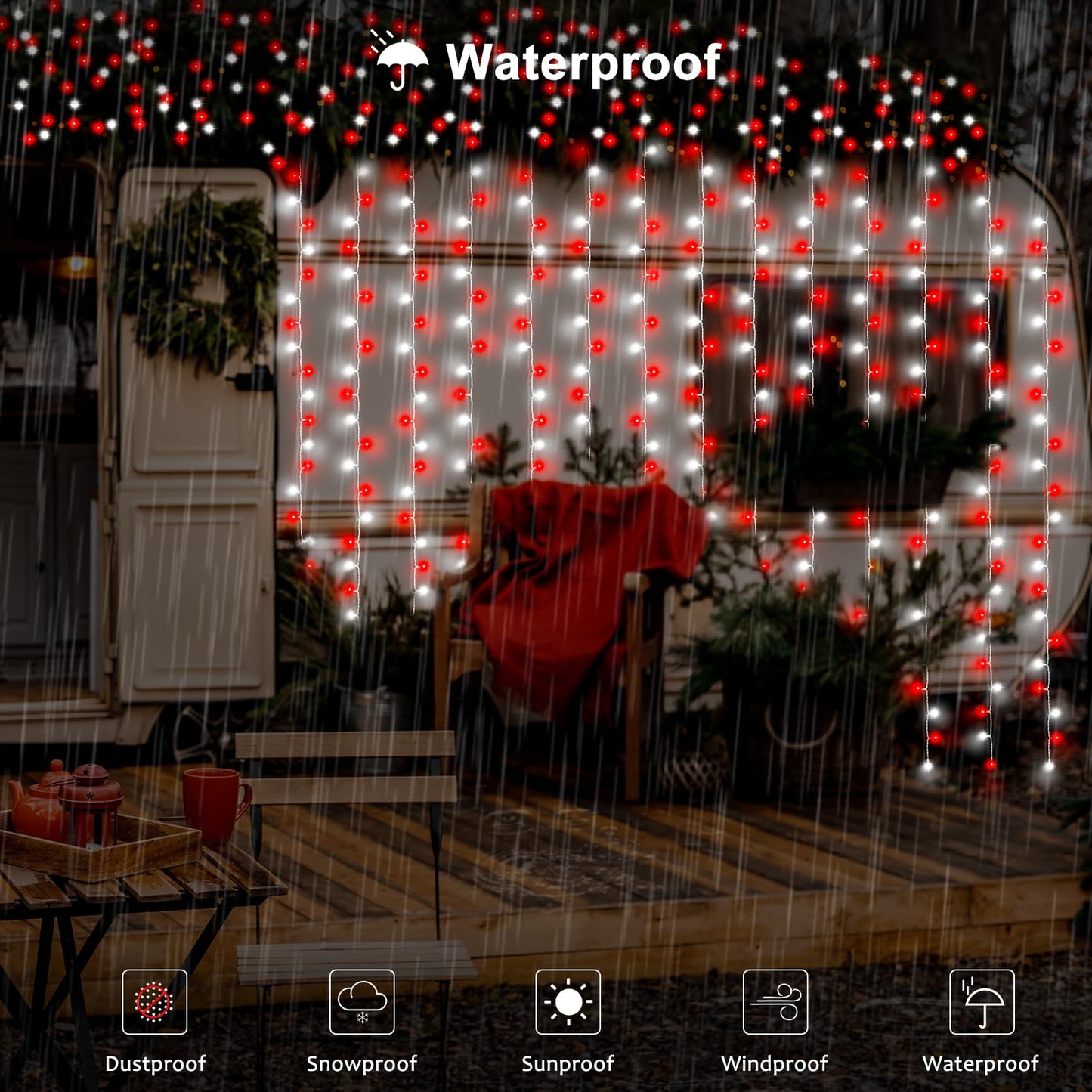 Rynx | Dealbeta Red White 300Led Christmas Curtain Lights With Remote Control, 8 Modes, 9.8X9.8Ft