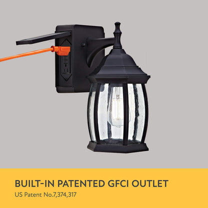 Rynx | Addington Park 1-Light Outdoor Wall Lamp, Black Finish, Frosted Glass, 2 Integrated Sockets