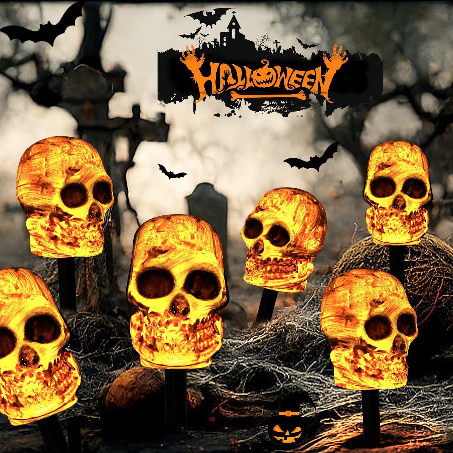 Rynx | 5 Pcs Skull Halloween Lighting, Waterproof & Battery Powered Skull Path Lights For Halloween Decorations Outdoor Garden Path Decor Garden Garden Party