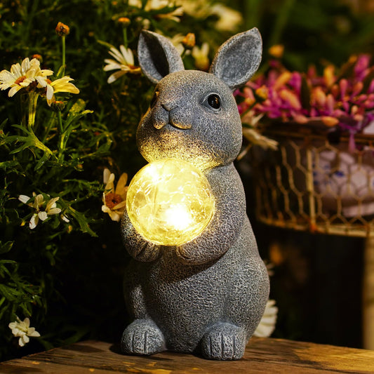 Rynx | Tiejiajiang Gray Rabbit Sun Garden Statue With Stirring Ball - Outdoor Decor For Patio & Garden