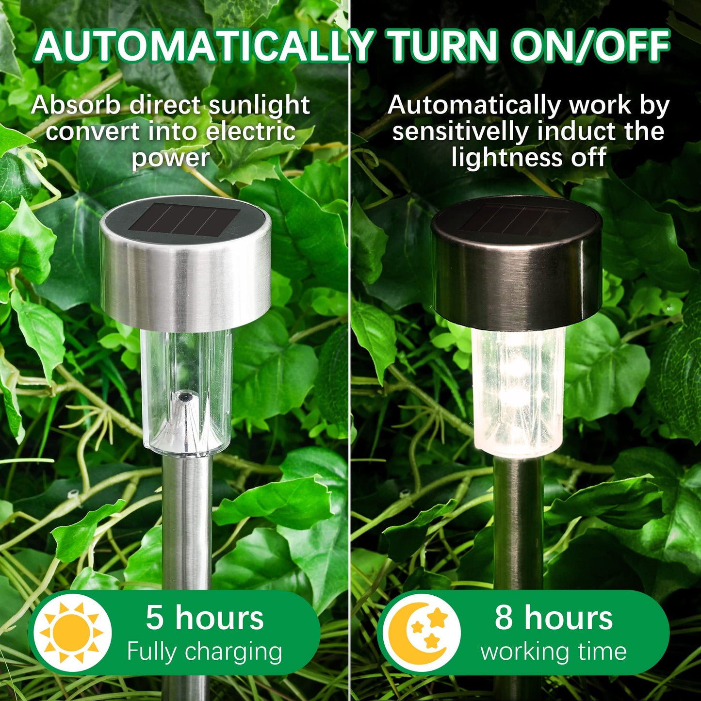 Rynx | Solpex 12 Pack Stainless Steel Solar Outdoor Lighting, Waterproof LED Path Lighting - Cool White