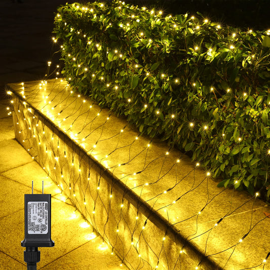 Rynx | Lyhope 12Ft X 5Ft 360 Led Christmas Net Lights, 8 Modes Low Voltage Green Wire Net Christmas Decorations Lights For Christmas Trees, Bushes, Weddings, Gardens, Outdoor, Indoor Decor (Warm White)