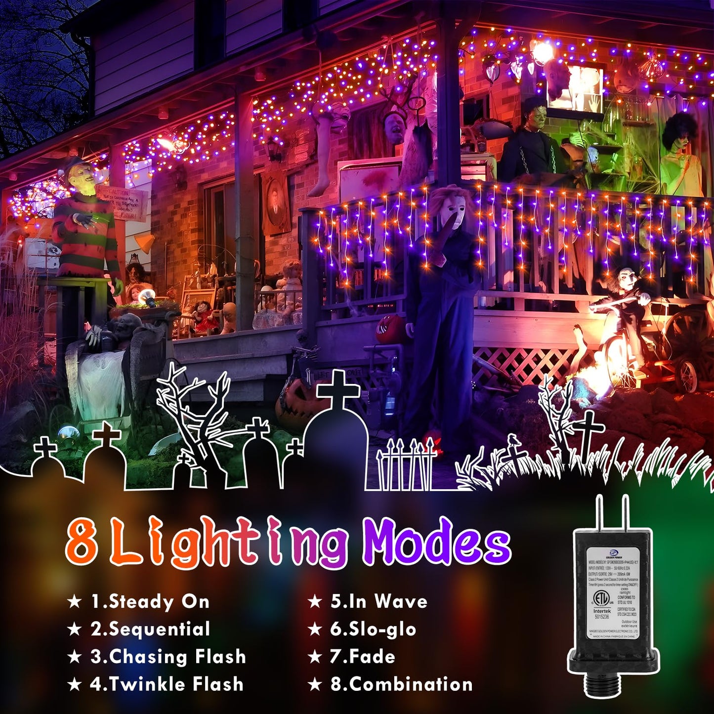 Rynx | Knonew 33Ft 400 Led Orange Purple Halloween String Lights, 8 Modes, Timer, Connectable Decor