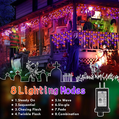 Rynx | Knonew 33Ft 400 Led Orange Purple Halloween String Lights, 8 Modes, Timer, Connectable Decor
