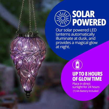 Rynx | Exhart Lavender Outdoor Garden Solar Light, Teardrop Hanging Lamp With 15 LED Fireflies