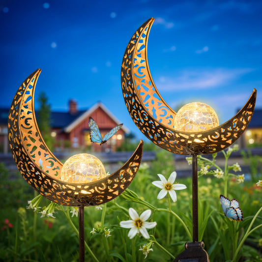 Rynx | Homeimpro 2Pack Moonlight Solar Lights Outdoor Stakes, Waterproof Cracked Glass Metal Patio, Backyard Decorations, Balcony Grass Ornaments, Gifts for Mom Dad Grandma (Bronze)