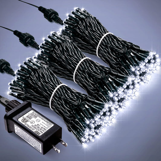 Rynx | Jmexsuss 300 LED White Christmas Lights Outdoor Indoor, Green Wire Christmas Tree Lights Plug-in, 8 Modes Waterproof White Light Sources For Christmas Wedding Party Garden