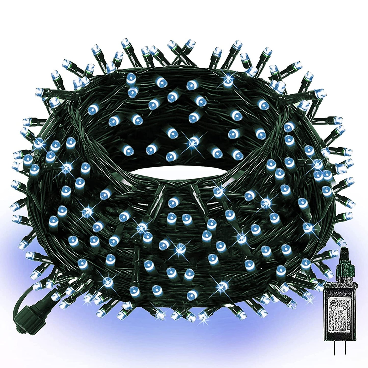 Rynx | Dazzle Bright 300 Led Christmas Light Hanger, 100 Ft Connectable Waterproof Light Chain With Green Wire And 8 Modes, Jude Decorations For Indoor Outdoor Christmas Party Garden (White)