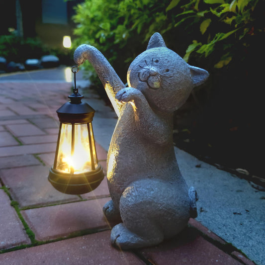 Rynx | Qobumy Cat Sun Garden Statue, Resin Cat Figure Decoration With Solar Lantern, Outdoor Grass Garden Statue Decor Art