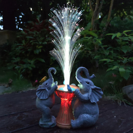 Rynx | Rctticuu Elephant Statue Sun-Filled Garden Decoration, Resin Elephant Statue And Color-Changing Optical Fiber Solar Light, Outdoor Decoration F