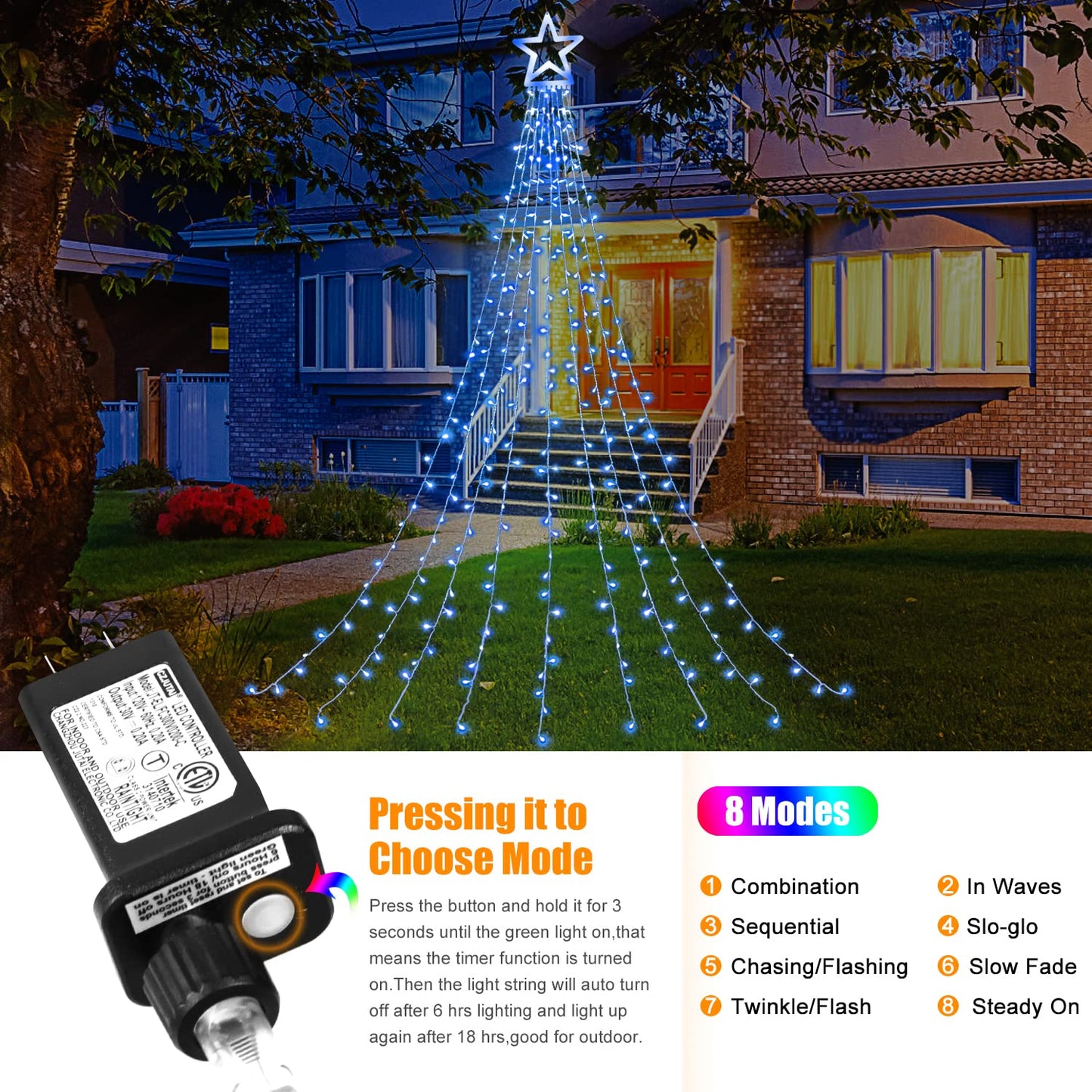Rynx | Miniao 320 Led Outdoor Christmas Light Sources, Waterproof Blue Lights With 8 Modes For Holiday Decorations