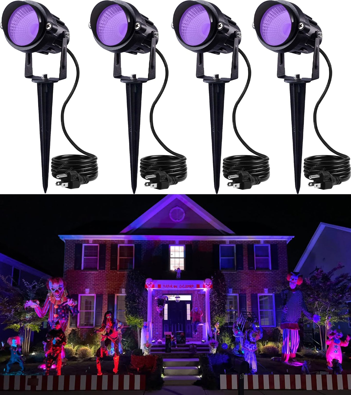 Rynx | Sunvie Outdoor Black Light Spot Light Outdoor 12W Halloween Blacklight Spotlight Led Waterproof Black Light 120V Purple Light Halloween Light Outdoor Black Lights For Glow Party Fluorescent, 4 Pack
