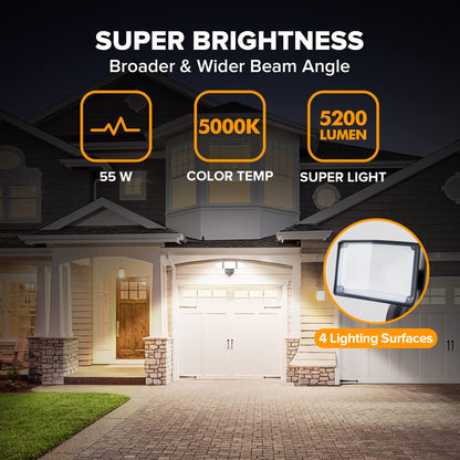 Rynx | Lutec 55W Led Floodlight, 5200Lm, 3 Adjustable Heads, Ip65 Waterproof, Black