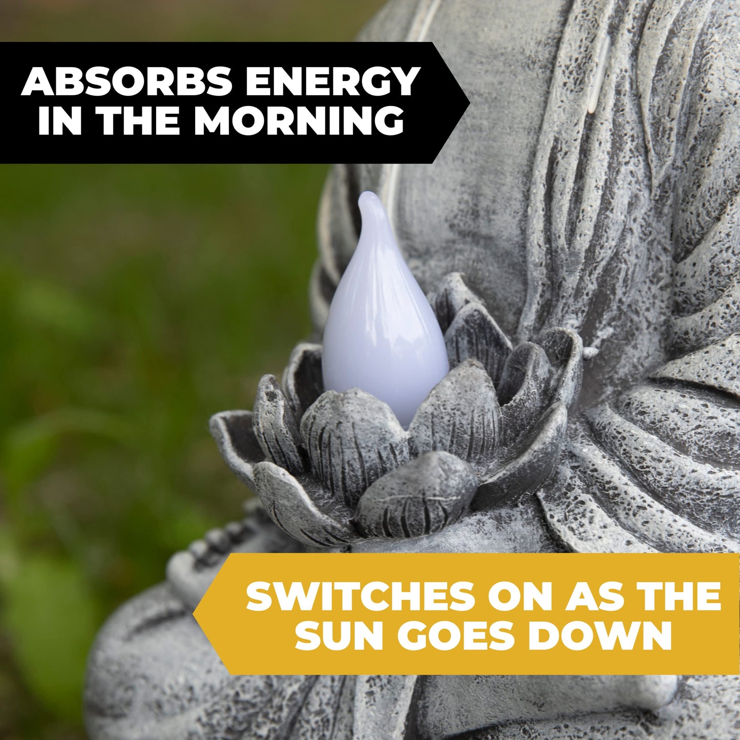 Rynx | Vp Home Buddha Statue - Solar-powered LED garden lighting, Zen meditation decor, 14"H resin