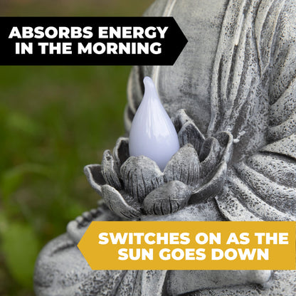 Rynx | Vp Home Buddha Statue - Solar-powered LED garden lighting, Zen meditation decor, 14"H resin