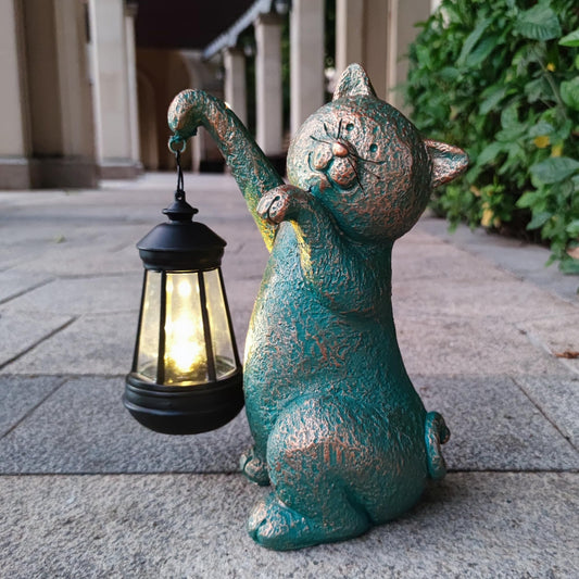 Rynx | Joybee Garden Statues Cat With Solar Lantern Outdoor Decor-Cat Solar Figures Light Decorations For Patio Yard Lawn Ornaments-