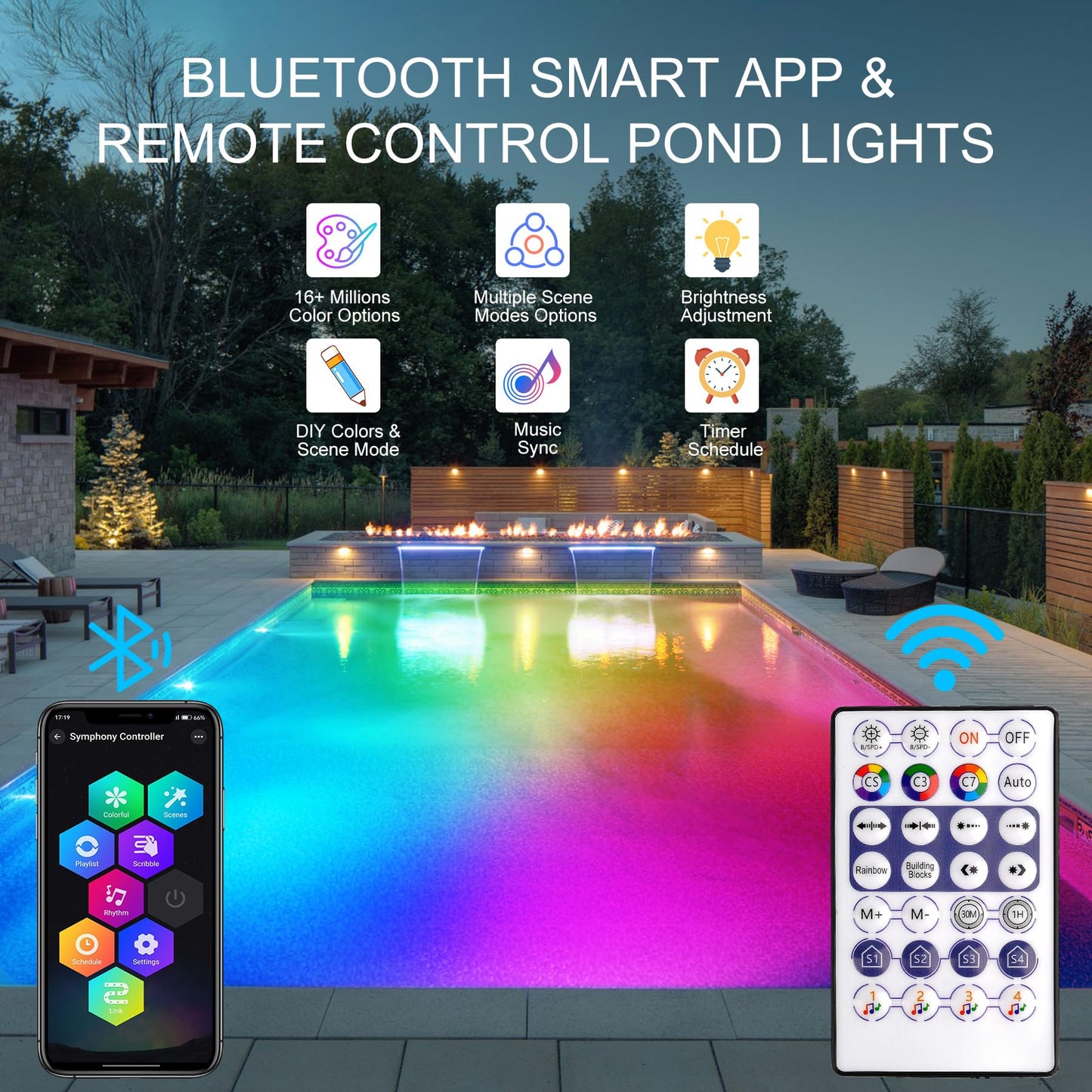 Rynx | Crepow Rgb Underwater Pond Lights, Ip68 Waterproof Led Spotlights, Bluetooth Control, Set Of 2