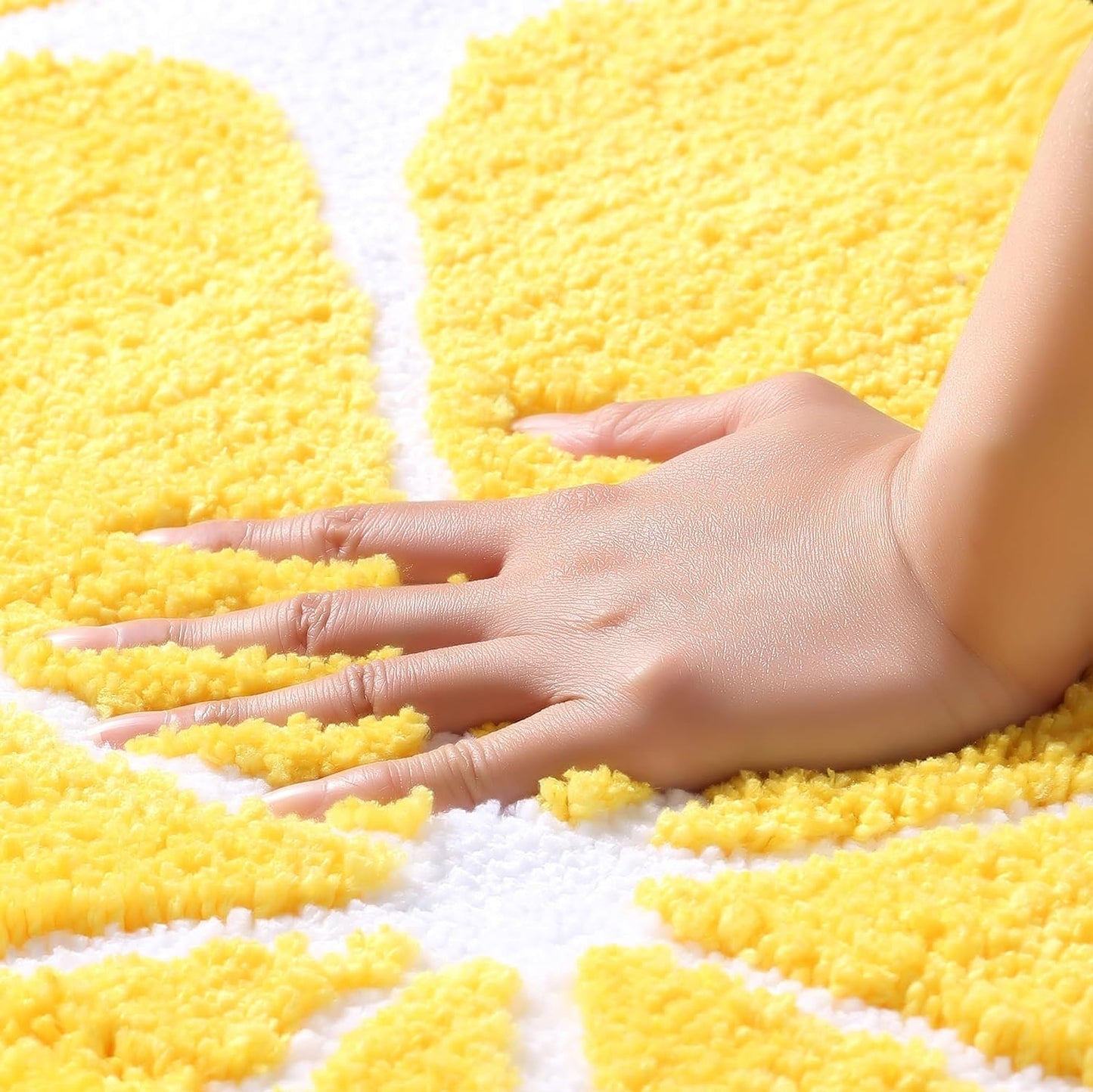 Rynx | Cute bathroom rug, lemon rug, water-absorbing non-slip rug, round lemon bathroom rug, soft machine-washable rug for bedrooms, kitchens, bathrooms, toilet floors 27.5 x 27.5 inches (Yellow)