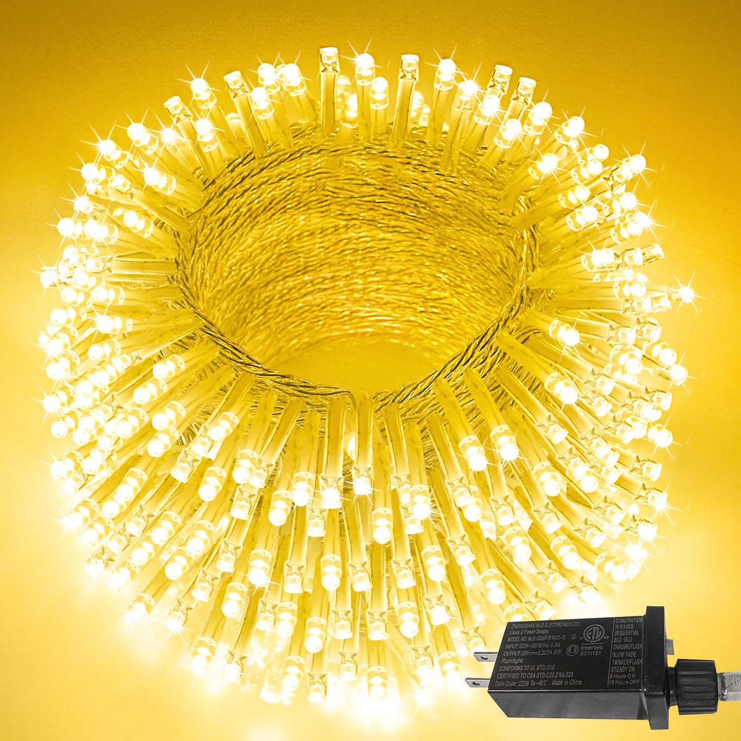 Rynx | 66Ft 200Led Christmas Floodlight Outdoor/Indoor Light, Expandable Blinking Fairy Lights Waterproof Clear Wire With 8 Modes & Timer Function For Garden Bedroom Terrace Christmas Tree Decorations (Warm White)