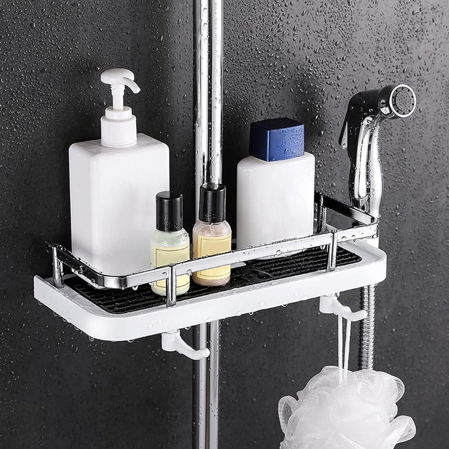 Rynx | No Drilling Bathroom Pole Shower Shelf Holder