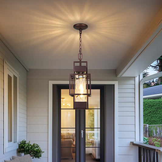 Rynx | Partphoner 15" Outdoor Indoor Hanging Lantern, Modern Metal Chandeliers, Oil Brown Bronze