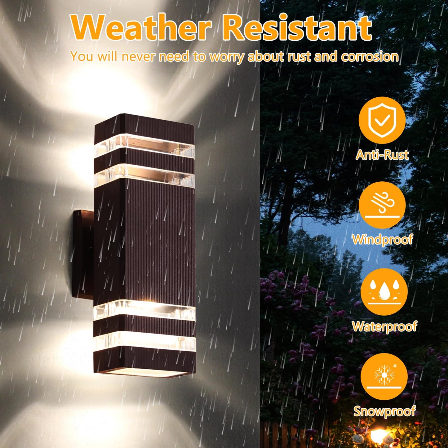 Rynx | Zsmaiku Brown Outdoor Wall Lamps, 2-Tier Waterproof Garage Light Fixtures, 3000K Warm White, 2Pcs