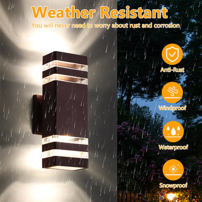 Rynx | Zsmaiku Brown Outdoor Wall Lamps, 2-Tier Waterproof Garage Light Fixtures, 3000K Warm White, 2Pcs