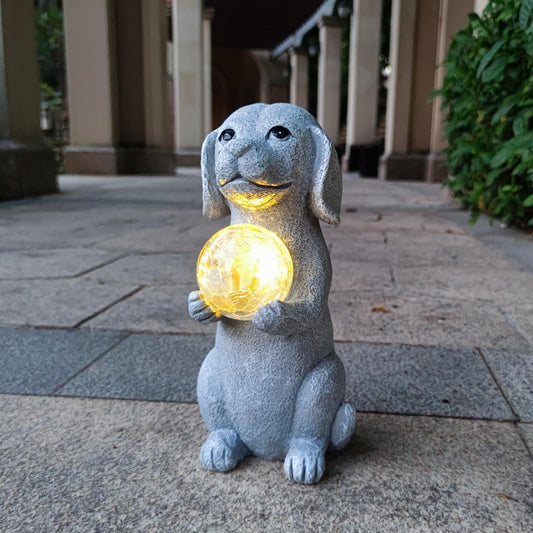 Rynx | Vivicomfy Dog Solar Statue Garden Decor, With Stirring Solar Led Light Ball Dog Decoration For Garden Yard Patio Lawn Balcony - G