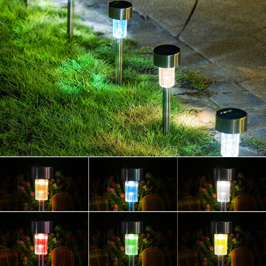 Rynx | Solpex 12 Pack Solar Garden Lights, Multicolor Stainless Steel LED Pathway Decor For Halloween/Christmas