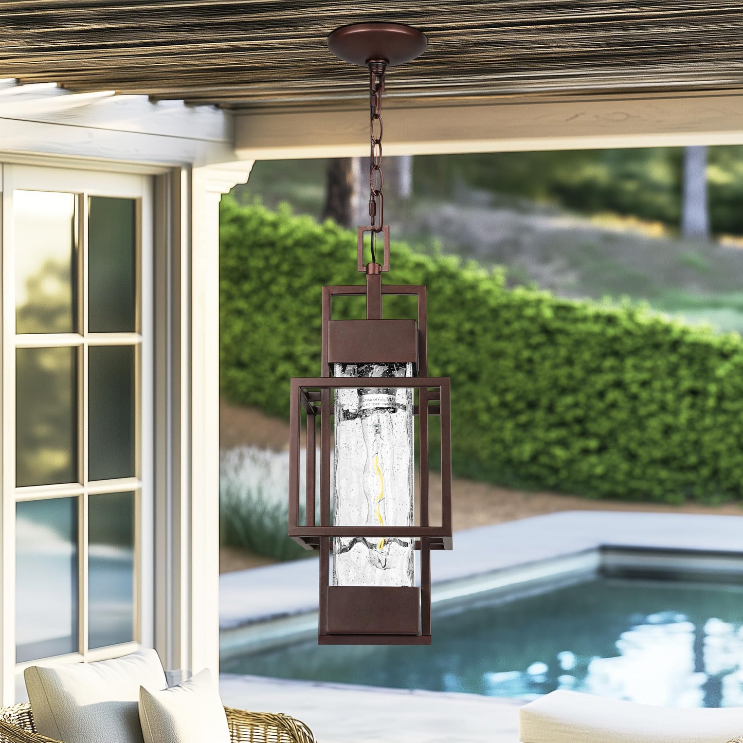 Rynx | Partphoner 15" Outdoor Indoor Hanging Lantern, Modern Metal Chandeliers, Oil Brown Bronze